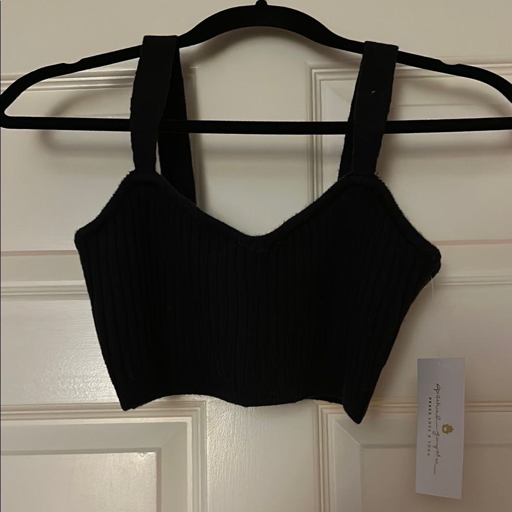 Spiritual Gangster Black Fitted Crop Bustier Tank Top